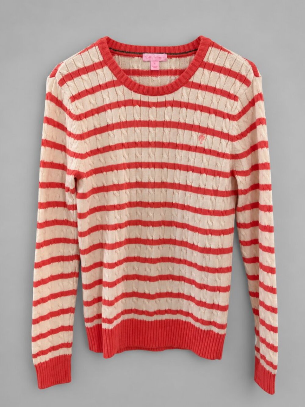 Lilly Pulitzer Cable Knit Striped Sweater Size S Cream Coral Crewneck